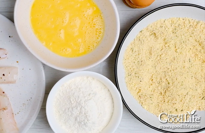 bowls of breading ingredients