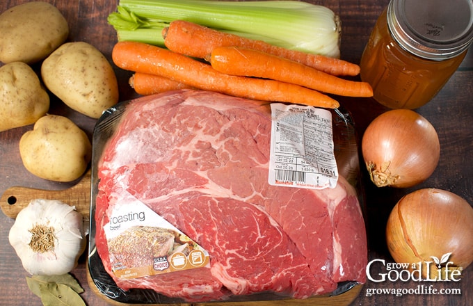 Ingredients for canning beef pot roast.