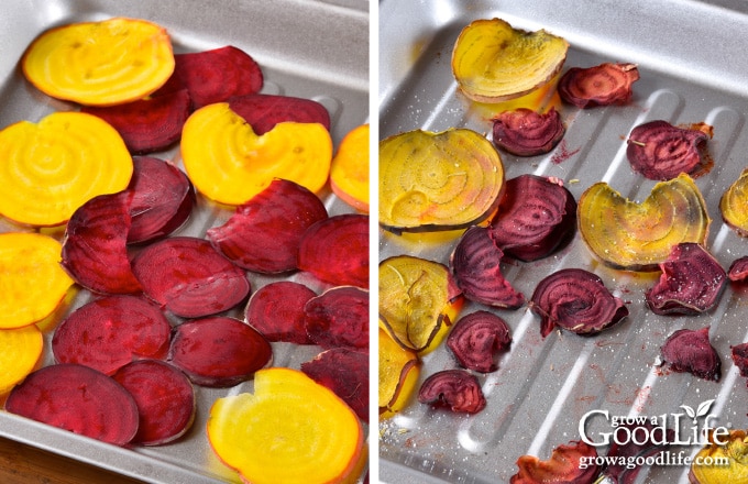 slices of beets on a baking sheet