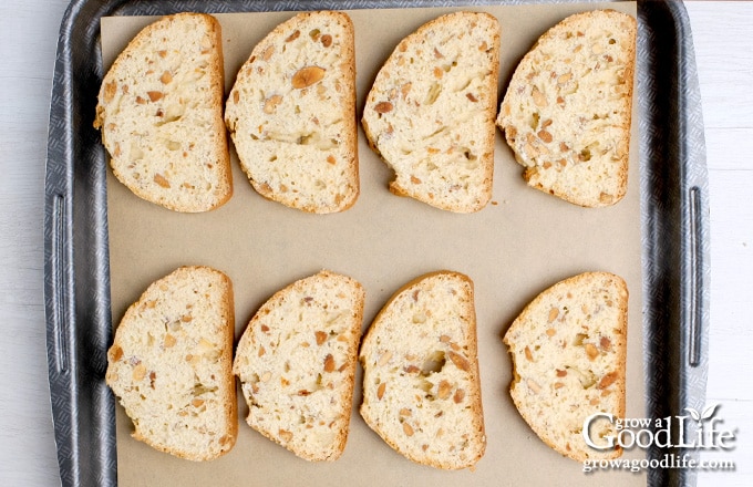 Biscotti on a baking sheet.