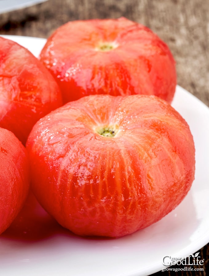 peeled tomatoes on a plate pic