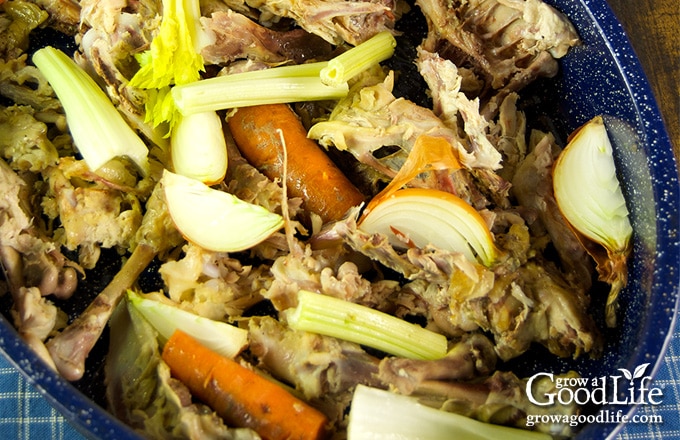 roasting the chicken bones to make stock