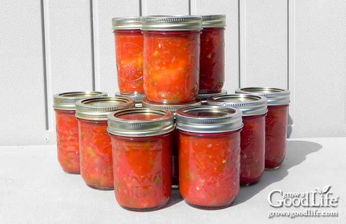 jars of home canned zesty salsa on a table