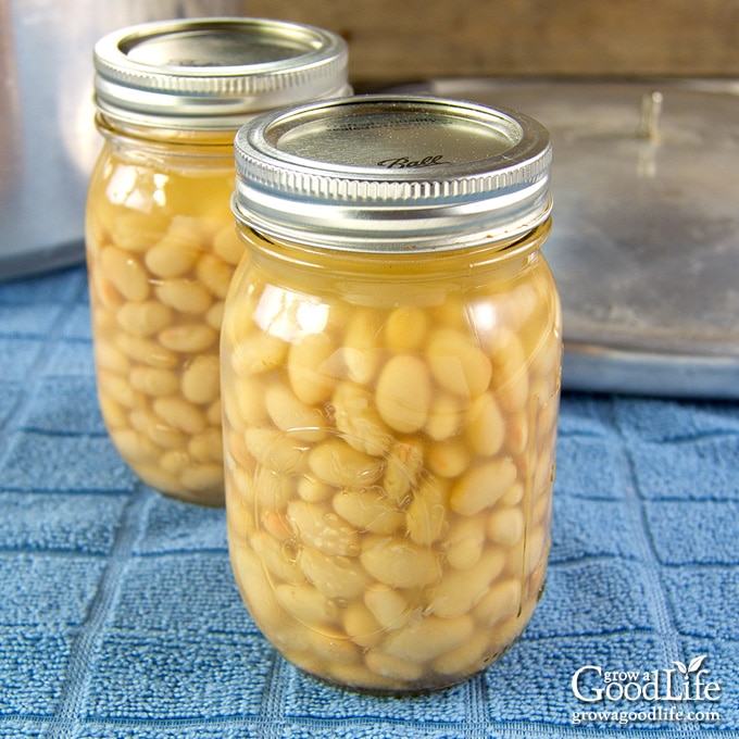 two jars of canned beans on a blue towel