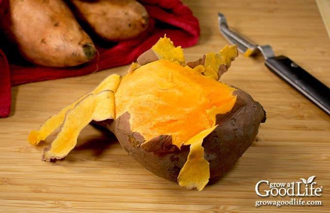 peeling the sweet potatoes