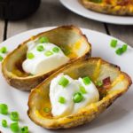 Potatoes, bacon, and cheddar cheese are a delicious combination! Enjoy these potato skins as an appetizer, snack, or side dish.