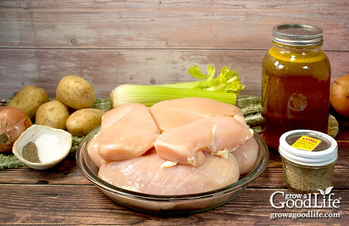 Ingredients for canning chicken and gravy.