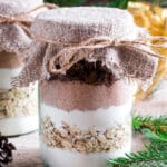 oatmeal chocolate chip cookie mix in a jar on a table