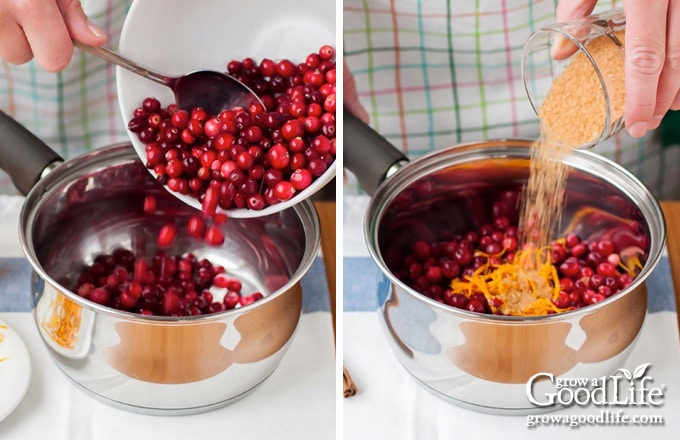 adding ingredients to a saucepan