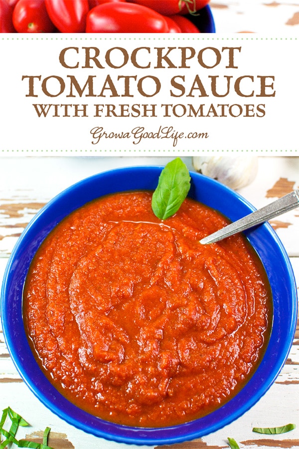 This simple crockpot tomato sauce takes little effort. It is easy to fill the crockpot up with fresh tomatoes, onions, and garlic and let it simmer all day.