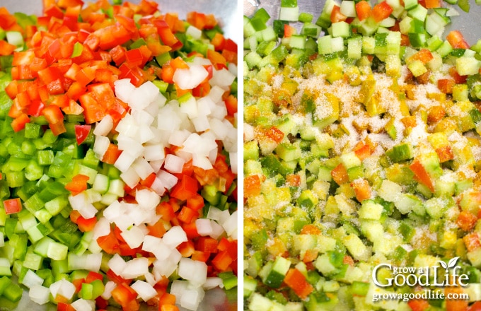 chopped vegetables for making relish