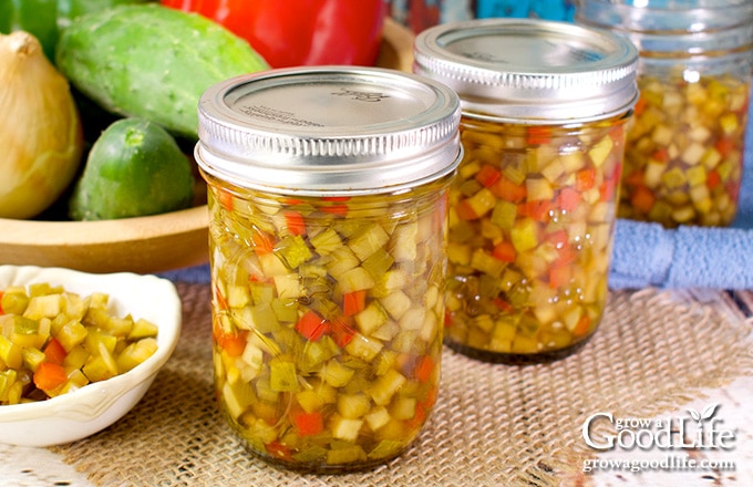 jars of vegetable relish on a table