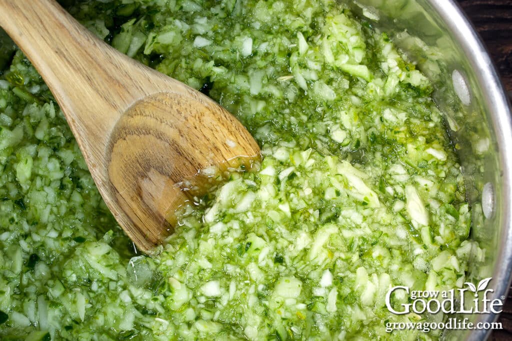 Cooking the dill pickle relish.