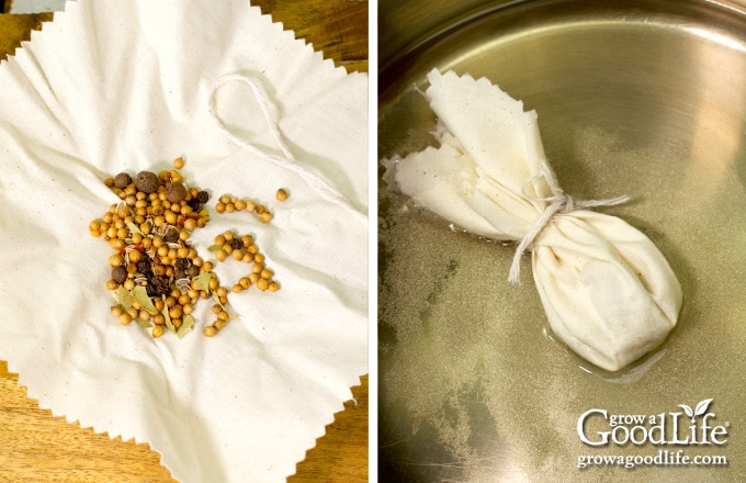 pickling spices in a spice bag