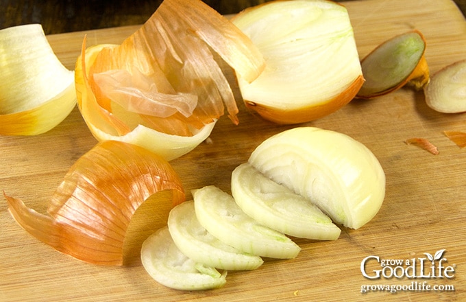 sliced onions on a cutting board