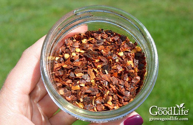 crushed red pepper flakes in a jar