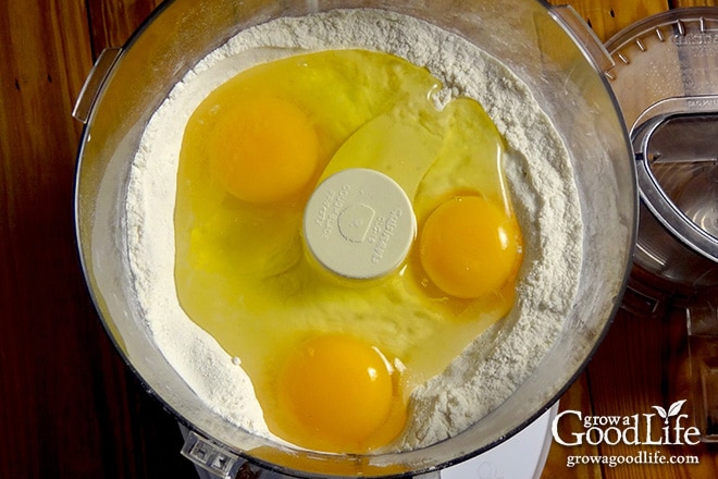 image of eggs in a food processor to make egg noodles