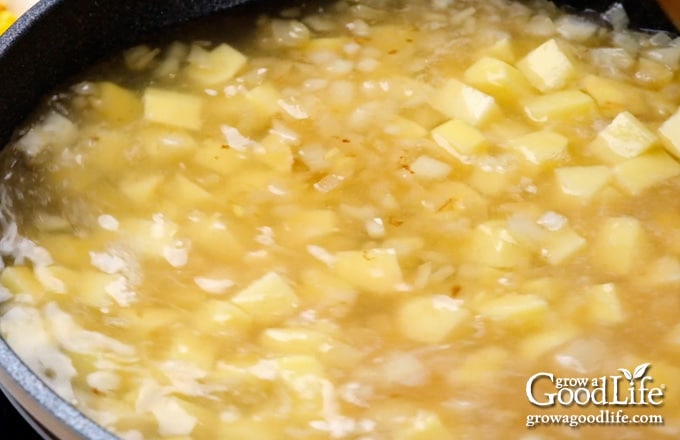 closeup image of boiling the potatoes