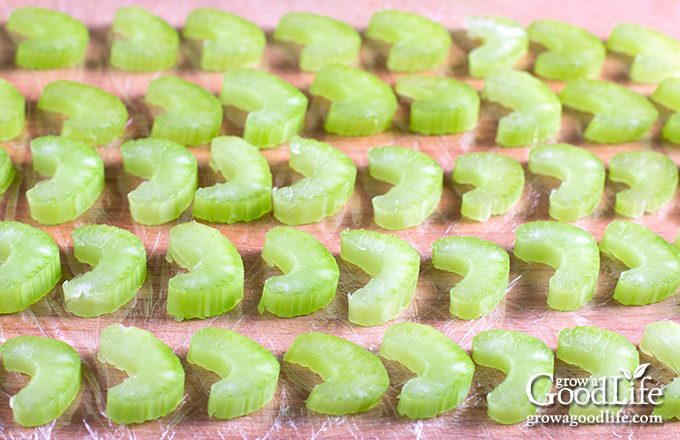 celery pieces spread out on parchment paper