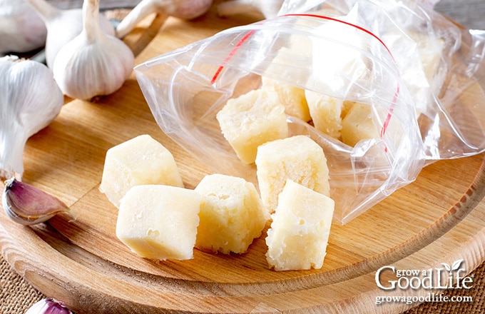 frozen cubes of pureed garlic in oil