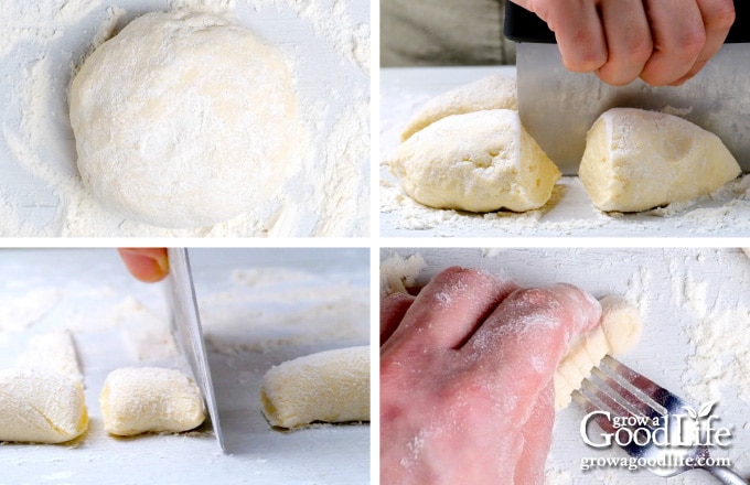 collage of images showing steps for making the gnocchi