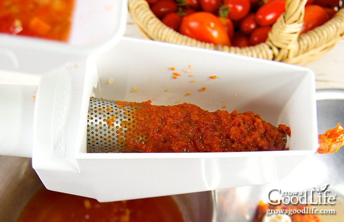 closeup of a tomato strainer