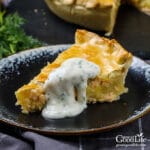 slice of salmon pie on a table