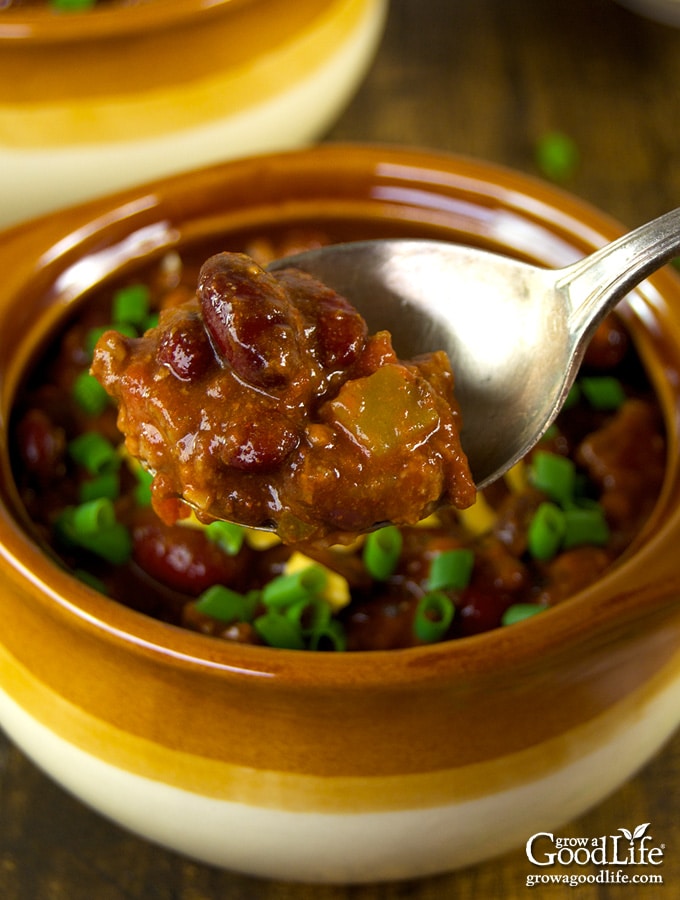 This thick and hearty chili comes together in 15 minutes and then slow cooks in a crockpot all day. 