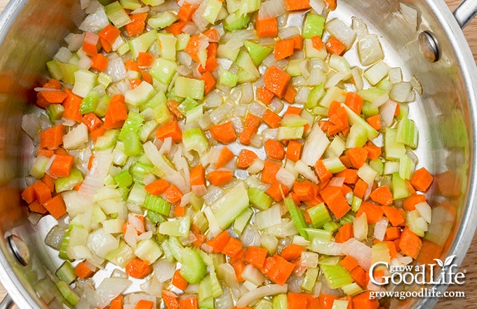 sauteed vegetables in a pot