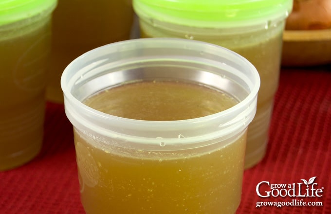 turkey stock in a freezer container