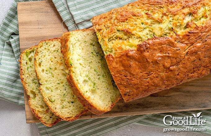 Over head view of a loaf of zucchini bread.