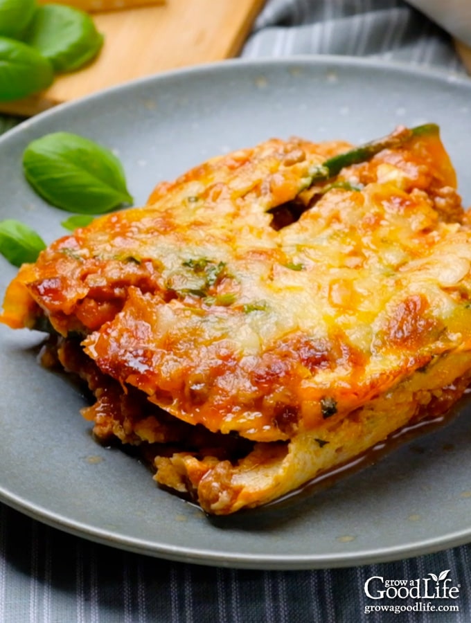 image of a piece of zucchini lasagna plated